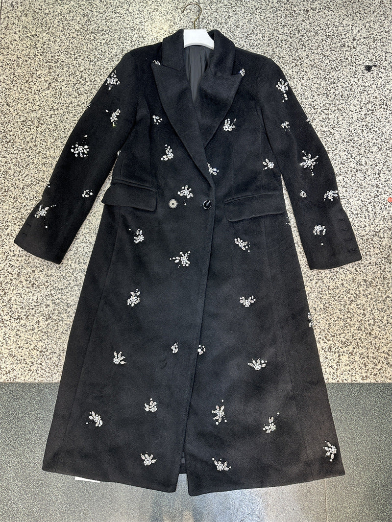 Philippa Crystal Embellished Coat In Black Flowering Girl