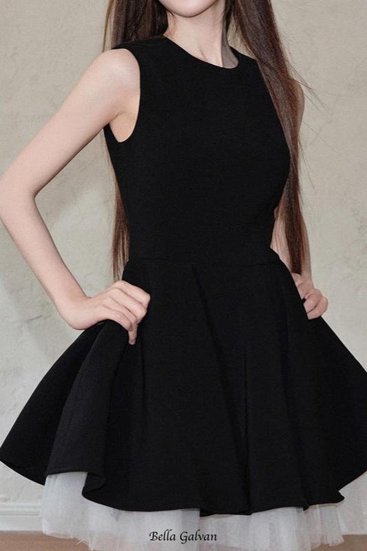 carol mesh stitching sleeveless tutu dress in black Flowering Girl