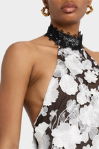 Alyssa Black Halter Floral Embroidered Midi Dress Flowering Girl