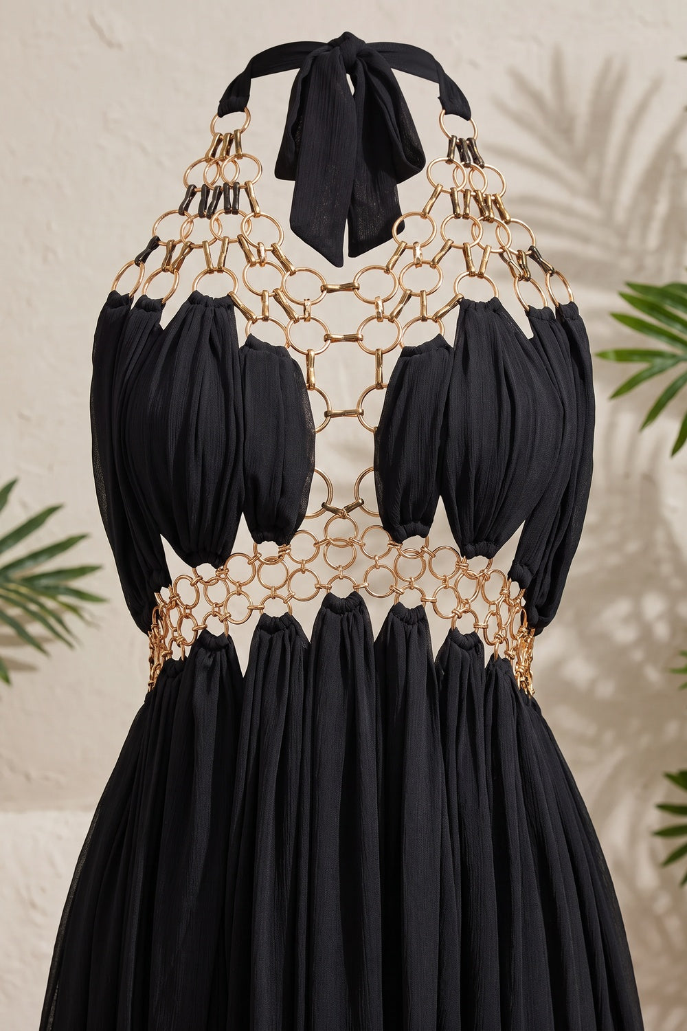 Black Chiffon A-Line Halter Evening Gown Flowering Girl