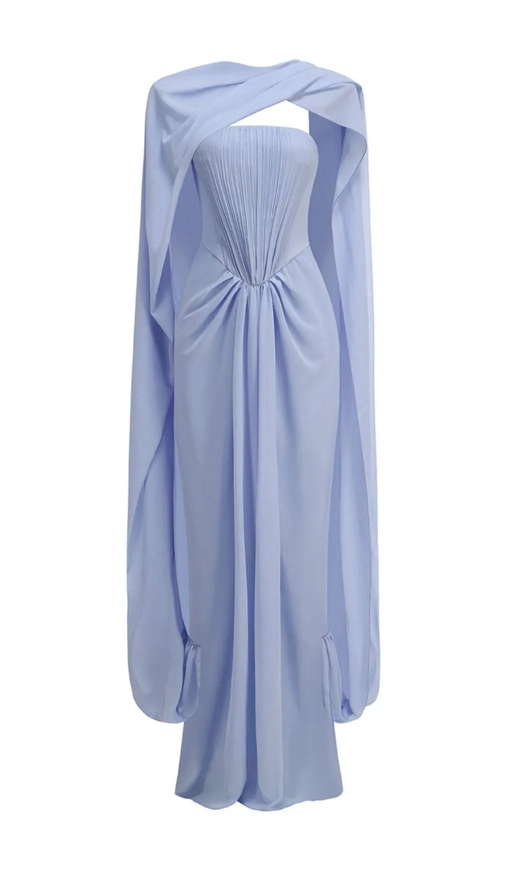 Kayley Blue Strapless Pleated Maxi Dress With Shawl Flowering Girl