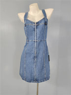 Denim Suspender Square Neck Slim Mini Dress Flowering Girl
