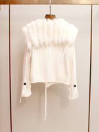 Off-White Ribbed Knit Boxy, Slightly Cropped Cardigan Flowering Girl