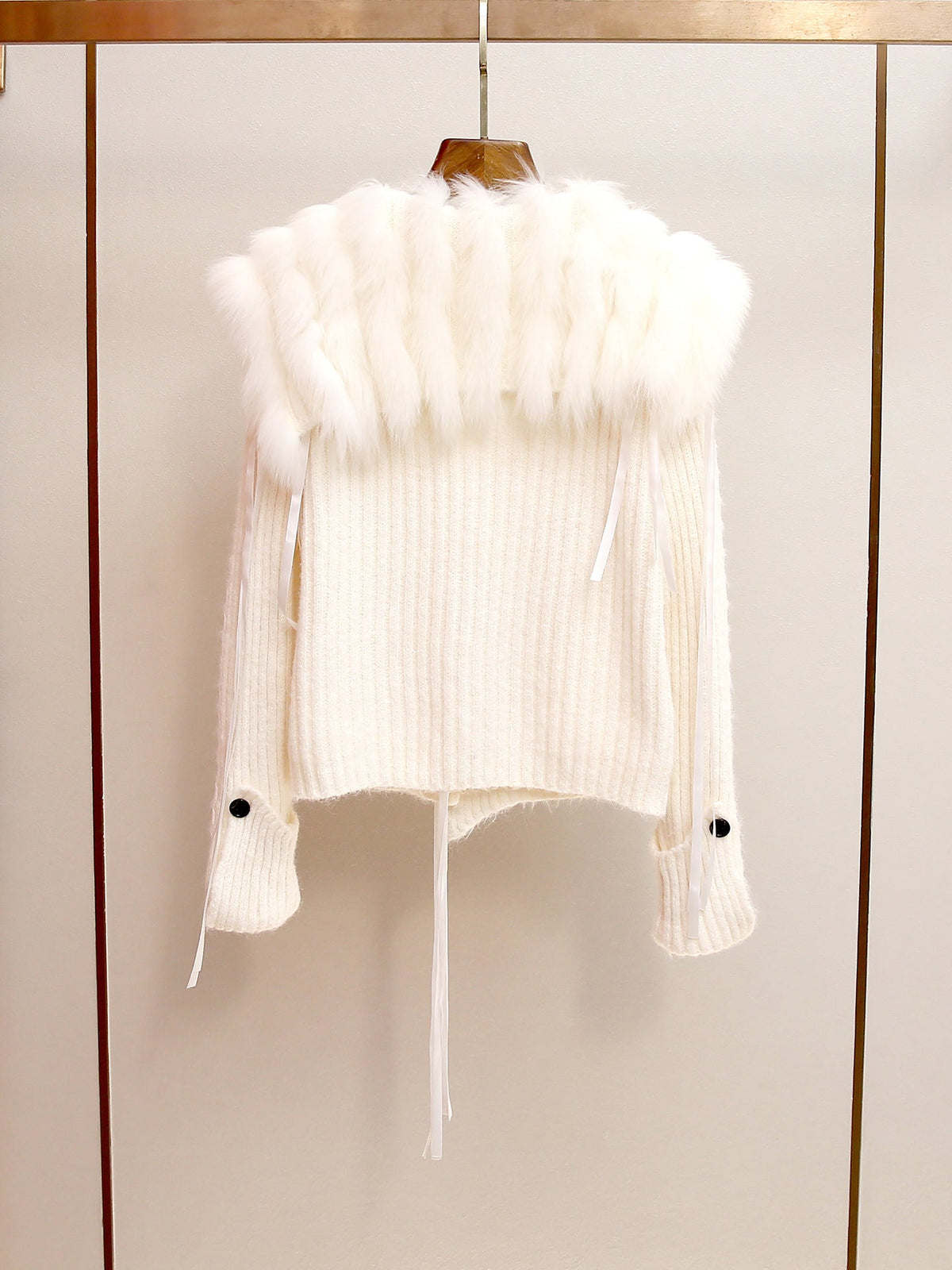 Off-White Ribbed Knit Boxy, Slightly Cropped Cardigan Flowering Girl