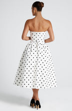 Edith Midi Dress - Black Polka Dot Print Flowering Girl