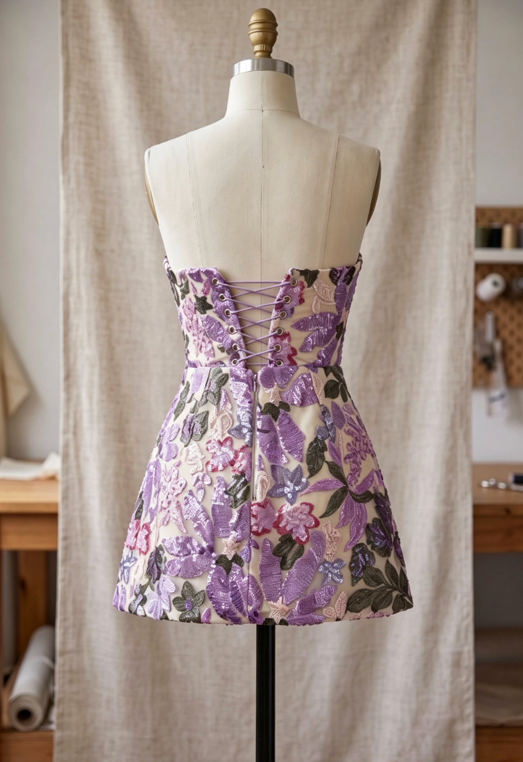Purple Embroidered Mesh Overlay A-Line Mini Dress Flowering Girl