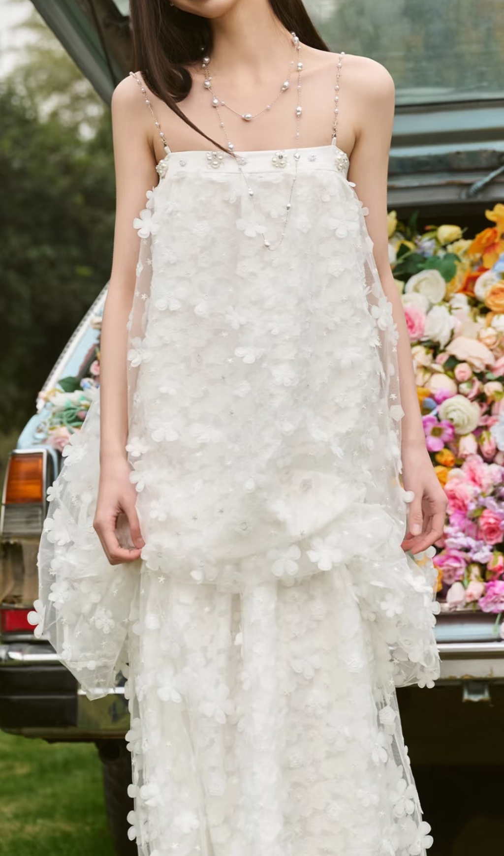 Harsha White Flower Embellished Maxi Dress Flowering Girl