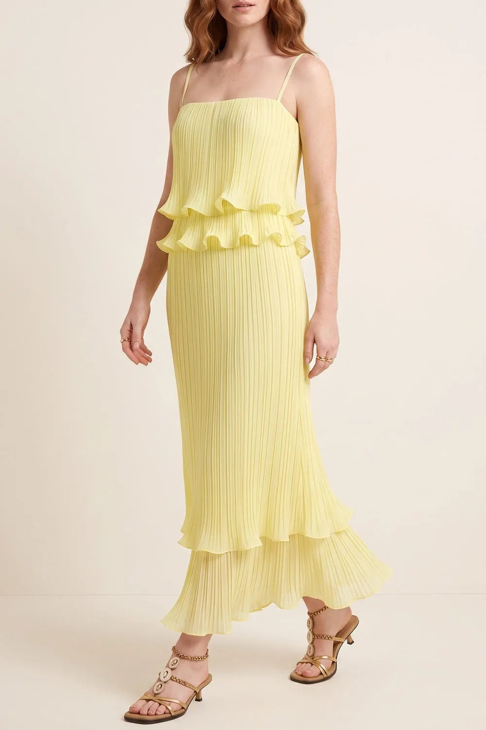 Pleated Ruffle Maxi Dress Flowering Girl