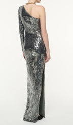 Charlot Silver Sequin Flower Maxi Dress Flowering Girl