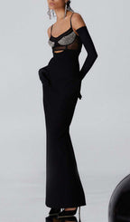 Aideen Black Beading Bandage Midi Dress Flowering Girl