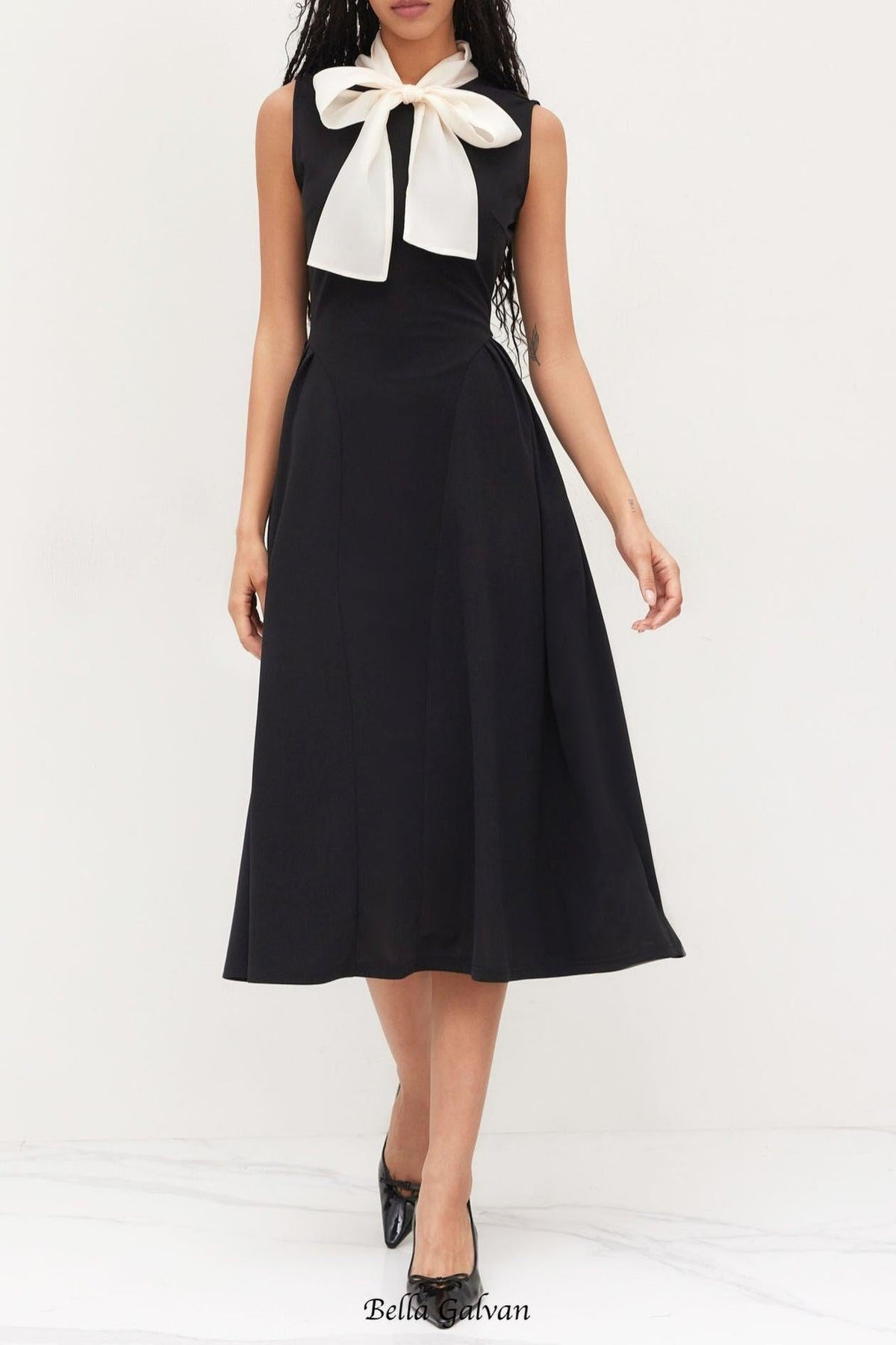 Two Tone Bow Tie Ruffle Midi Dress Flowering Girl