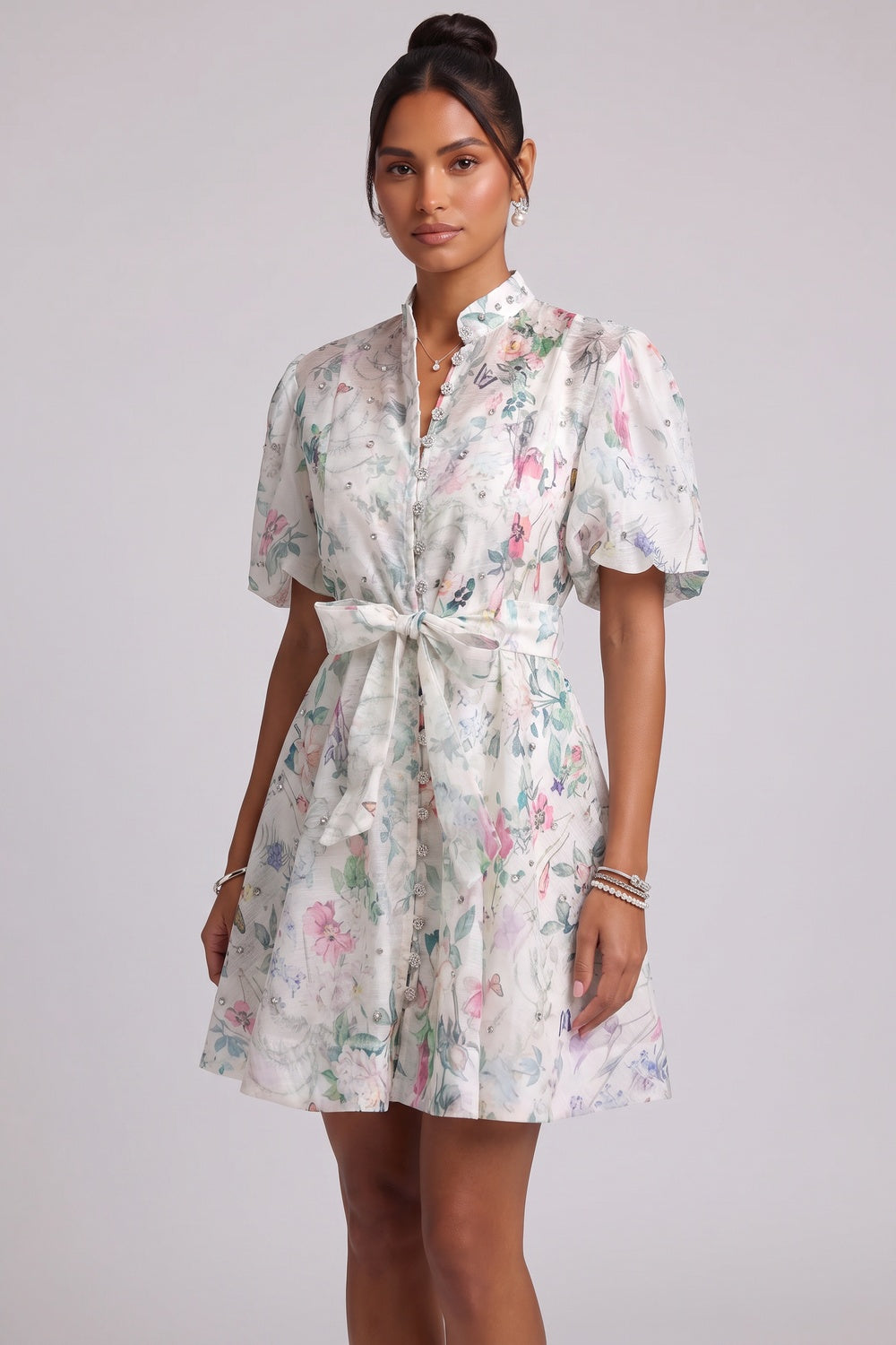 Floral Print Belted Mini Dress Flowering Girl