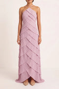 Halter Layered Pleated Maxi Dress Flowering Girl