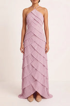 Halter Layered Pleated Maxi Dress Flowering Girl