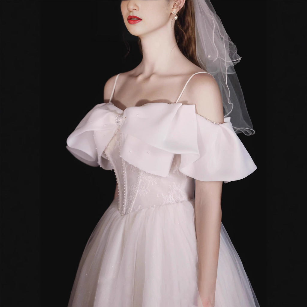 Sebastiane French-Style Ruffled One-Shoulder Midi Dress - White Flowering Girl