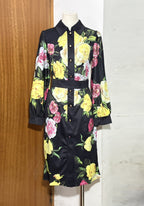 Bernice Rose Print Shirt Midi Dress In Black Flowering Girl