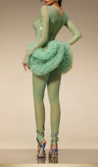 Zireth Long Sleeve Crystal Mesh Jumpsuit Flowering Girl