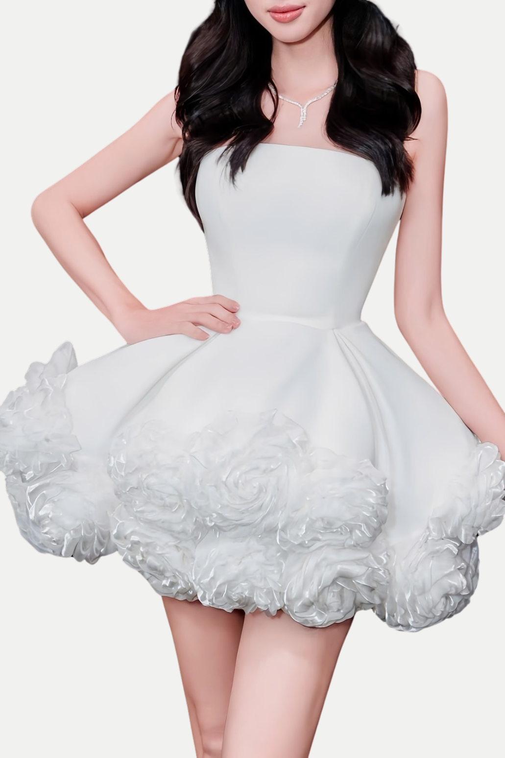 Sebast Flower Strapless Velvet Mini Dress in White Flowering Girl