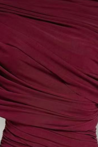 Burgundy Mesh Mermaid Evening Gown Flowering Girl