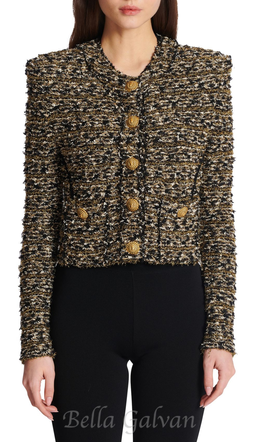 Cropped lurex tweed jacket in gold Flowering Girl