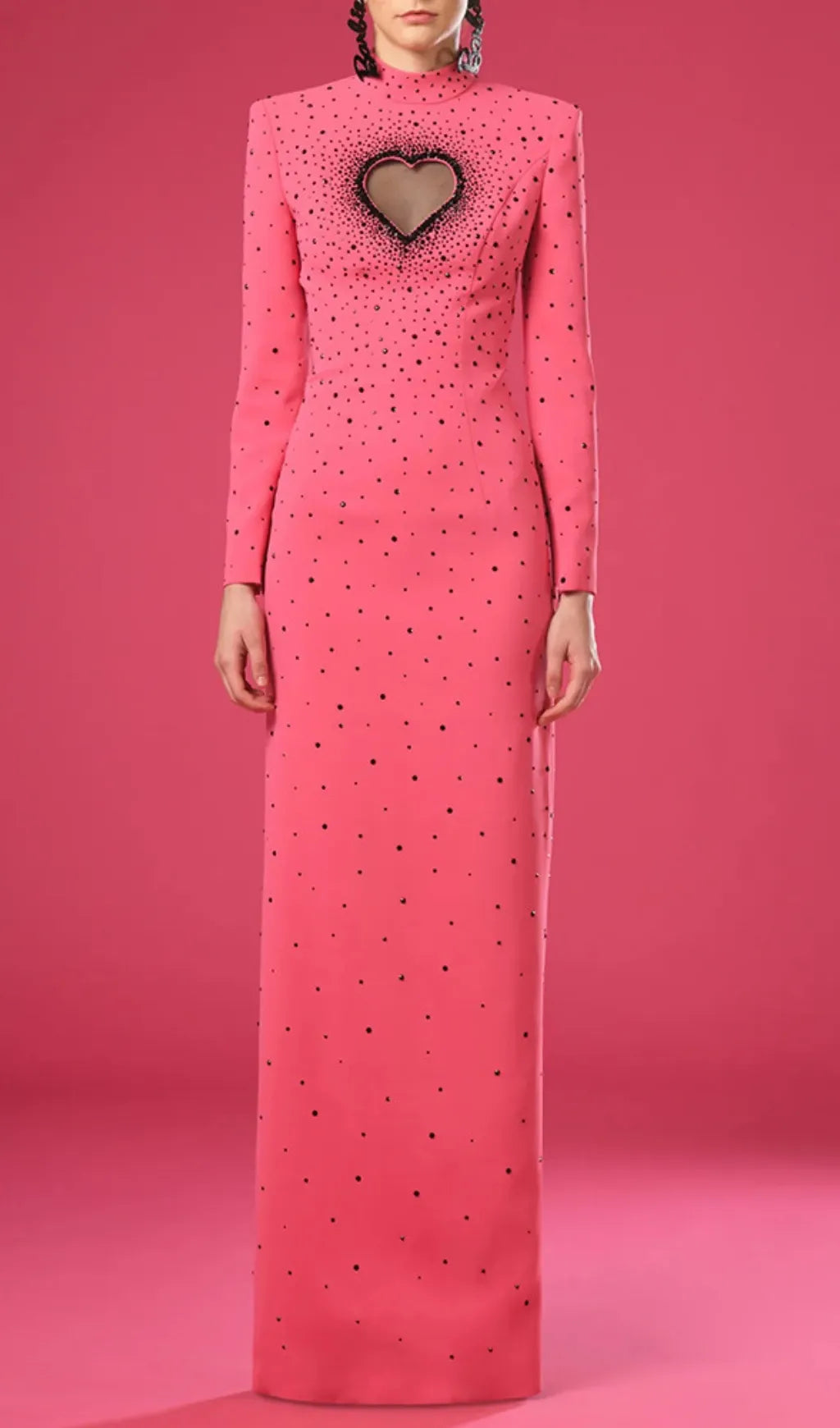 Duri Pink Heart Embellished Long Sleeve Maxi Dress Flowering Girl