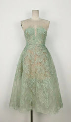 GREEN FLORAL LACE EMBROIDER MIDI DRESS Flowering Girl