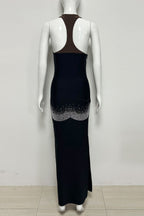 Black Matte Stretch Knit Column Maxi Dress Flowering Girl