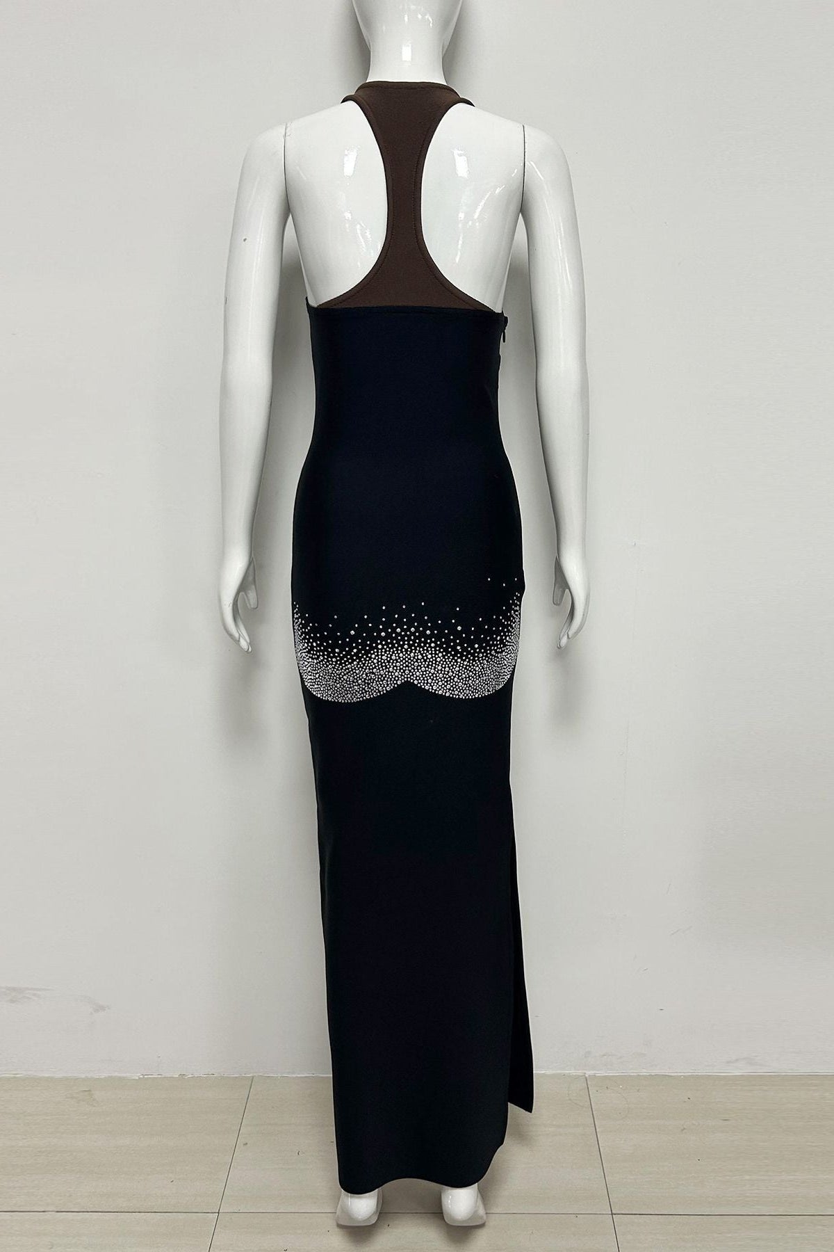 Black Matte Stretch Knit Column Maxi Dress Flowering Girl
