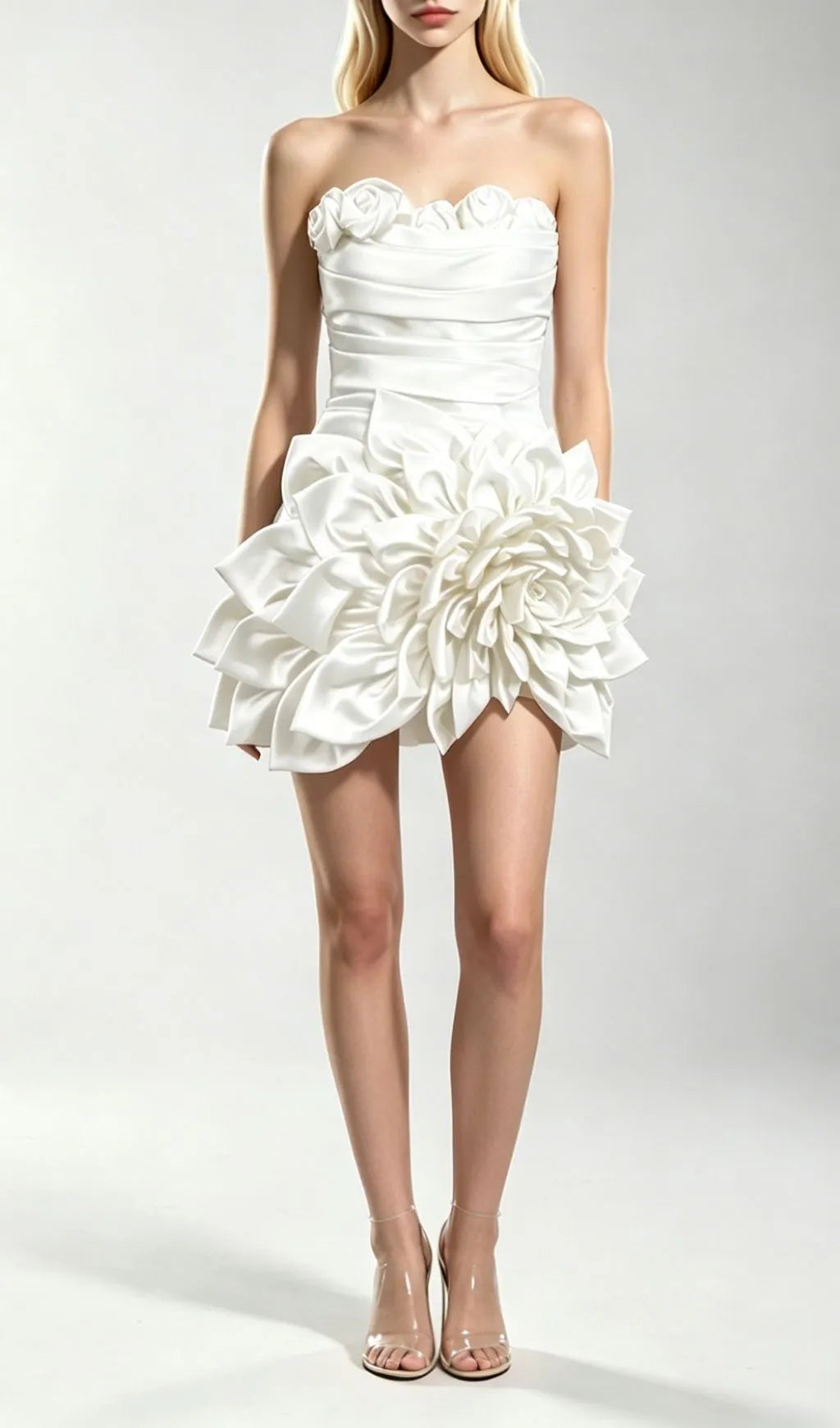 Korina White Strapless 3D Flower Mini Dress Flowering Girl