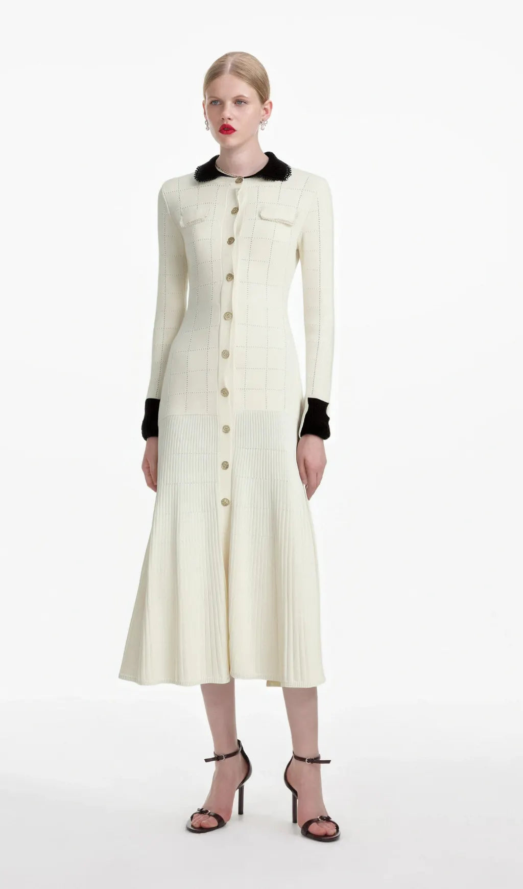 Cécilie contrast-trim knitted shirt dress Flowering Girl