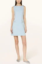 Halter Neck Tweed Vest Mini Dress In Blue Flowering Girl