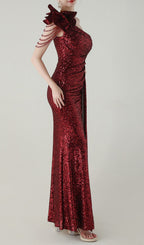 Ikia Red One-Shoulder Sequin Maxi Dress Flowering Girl