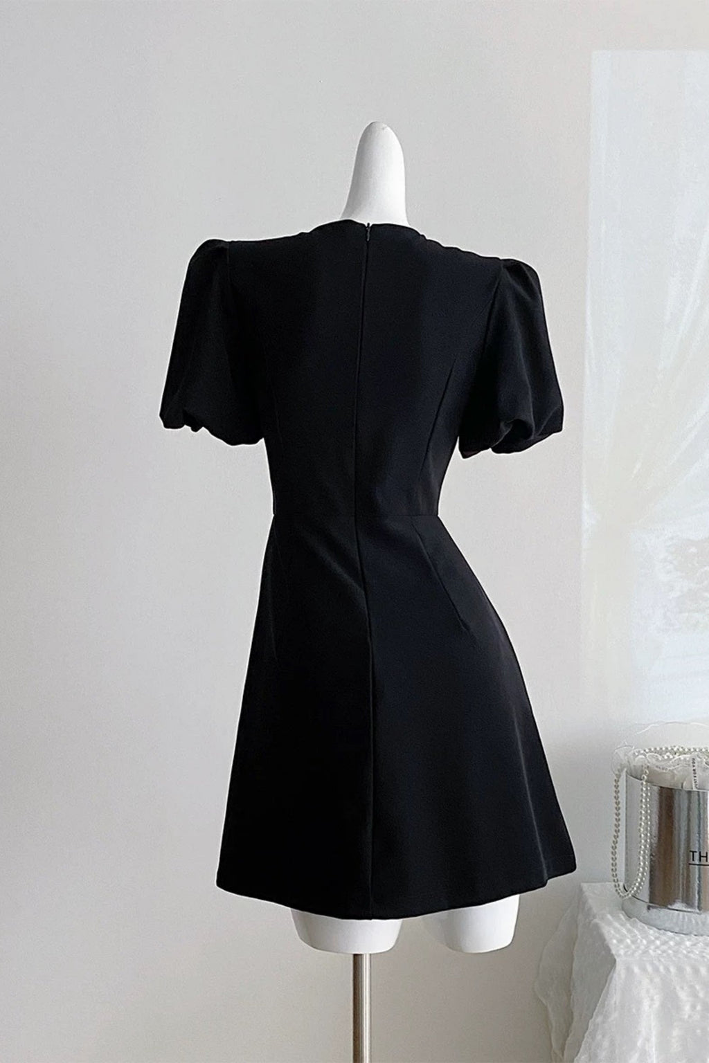 Vanessa Bow Puff Sleeve Mini Dress In Black Flowering Girl