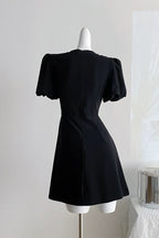 Vanessa Bow Puff Sleeve Mini Dress In Black Flowering Girl