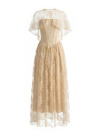 Lace Cape Strapless A Line Maxi Dress Flowering Girl