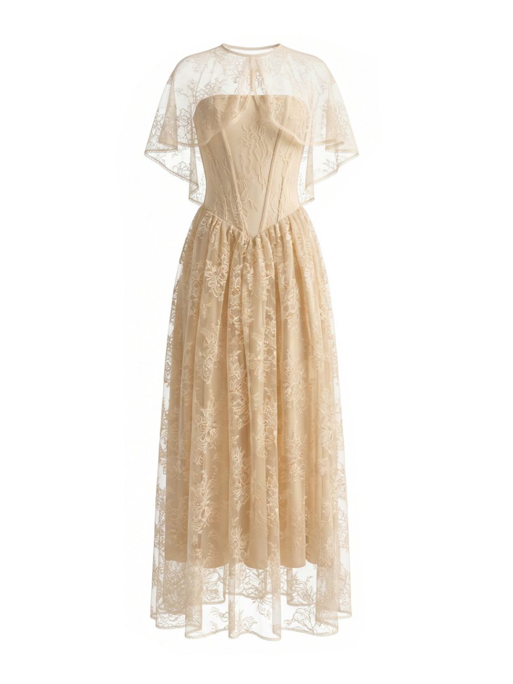 Lace Cape Strapless A Line Maxi Dress Flowering Girl