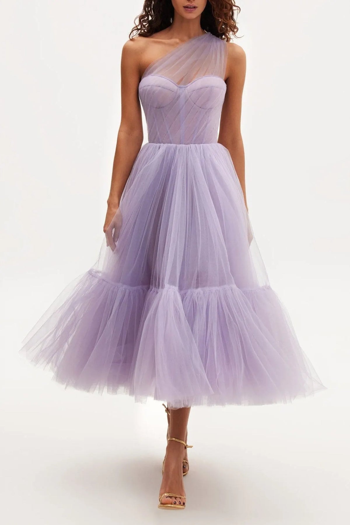 Lavender One-Shoulder Cocktail Tulle Dress Flowering Girl