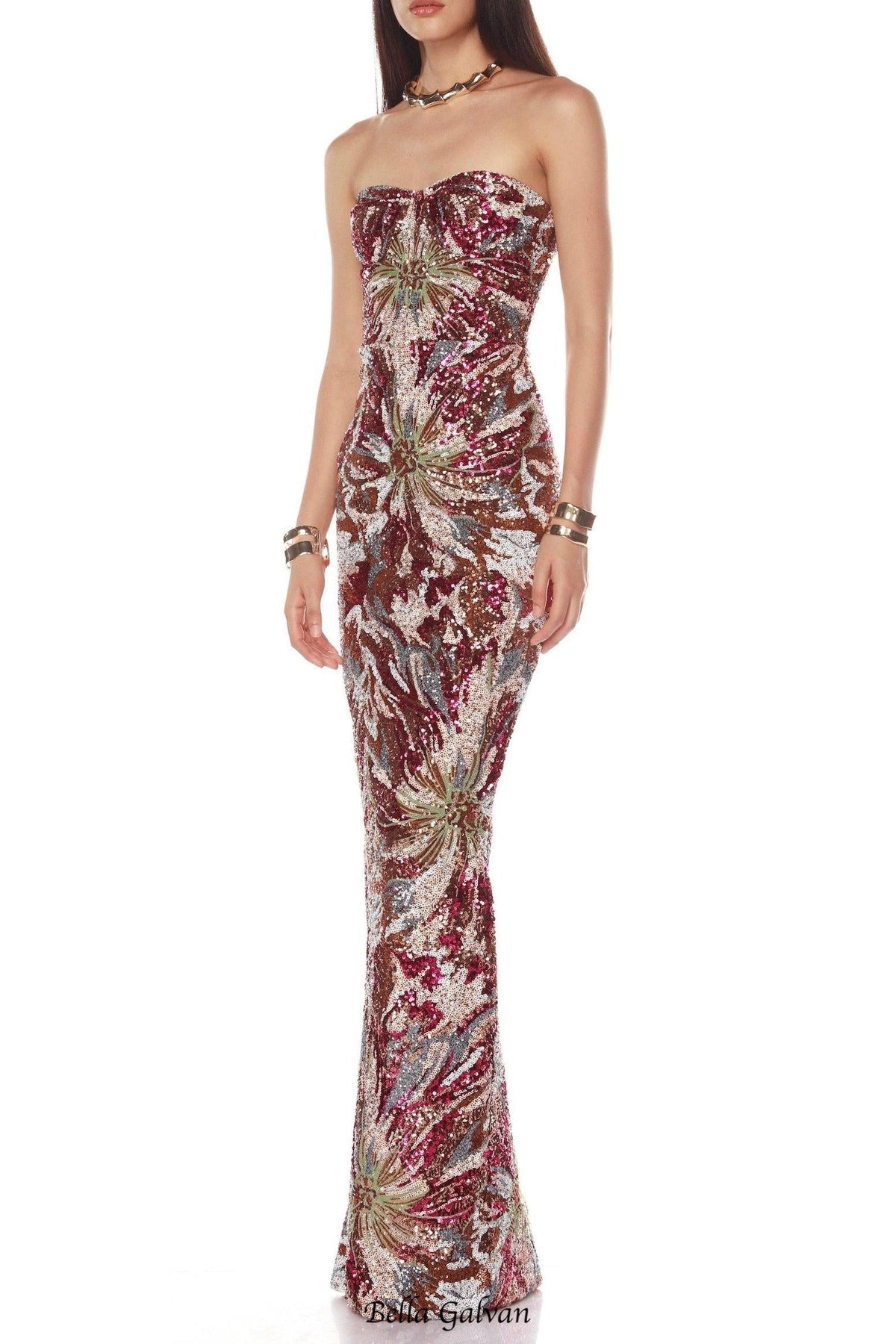 Vivien Fireworks Pattern Sequin Embroidery Strapless Maxi Dress Flowering Girl