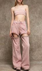 Itala Pink Diamante Jeans Flowering Girl