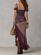 Purple Urban Nomadic Leopard Print Floral High-slit Maxi Dress Flowering Girl