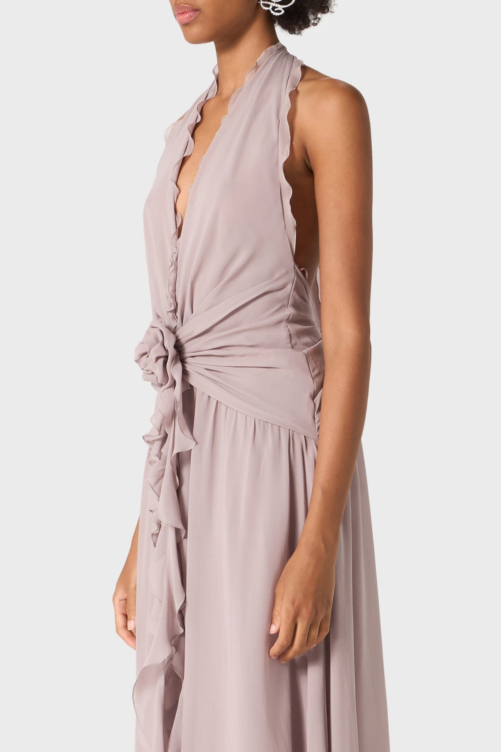 Aonaver Floral Ruffle Halter Maxi Dress - Purple Flowering Girl