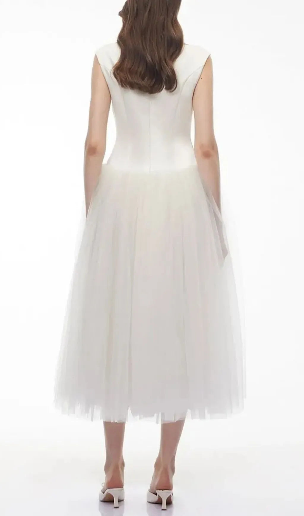 Salma White Pleated Flared Midi Dress Flowering Girl