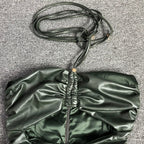 Green Backpack-Baring Butt Pleated Dress Flowering Girl