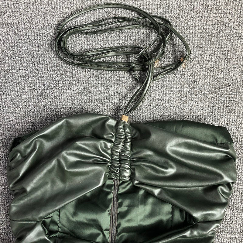 Green Backpack-Baring Butt Pleated Dress Flowering Girl