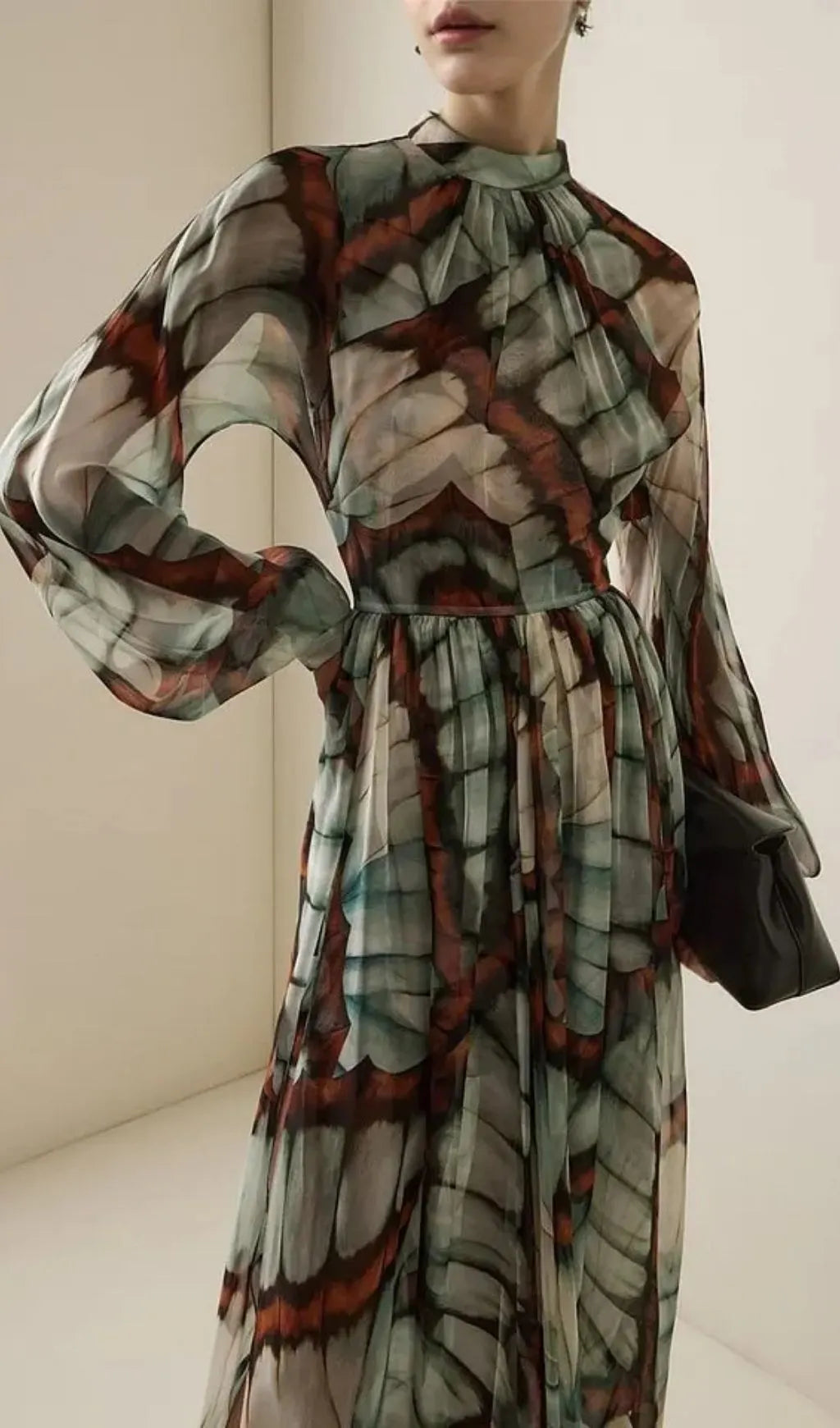 Abstract Butterfly Print Chiffon Maxi Dress Flowering Girl