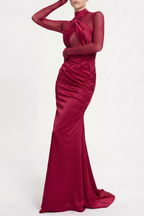 Lorere Mesh Satin Long Sleeve Maxi Dress Flowering Girl