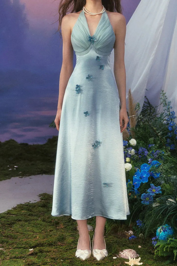 Butterfly Princess Halter midi Dress in light blue Flowering Girl