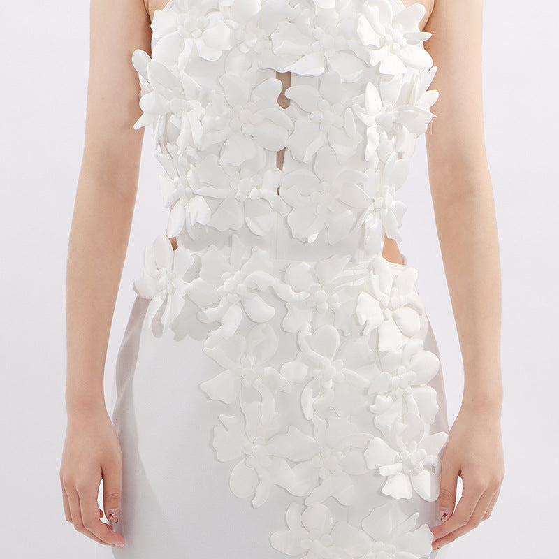 Jezel White Halter Flower Maxi Dress Flowering Girl