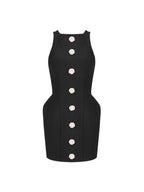 Marlyn Black Sleeveless Flower Bandage Mini Dress Flowering Girl