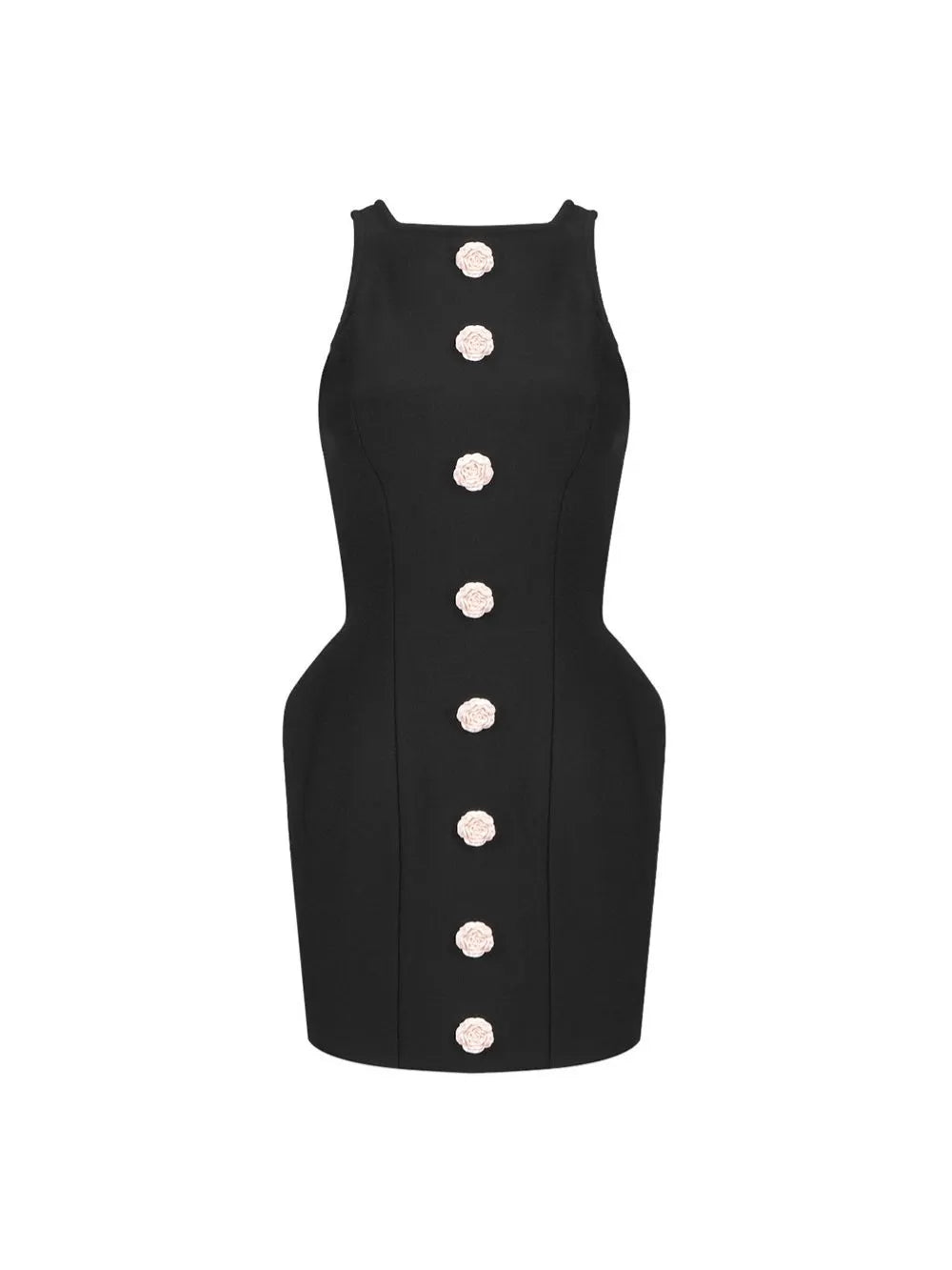 Marlyn Black Sleeveless Flower Bandage Mini Dress Flowering Girl